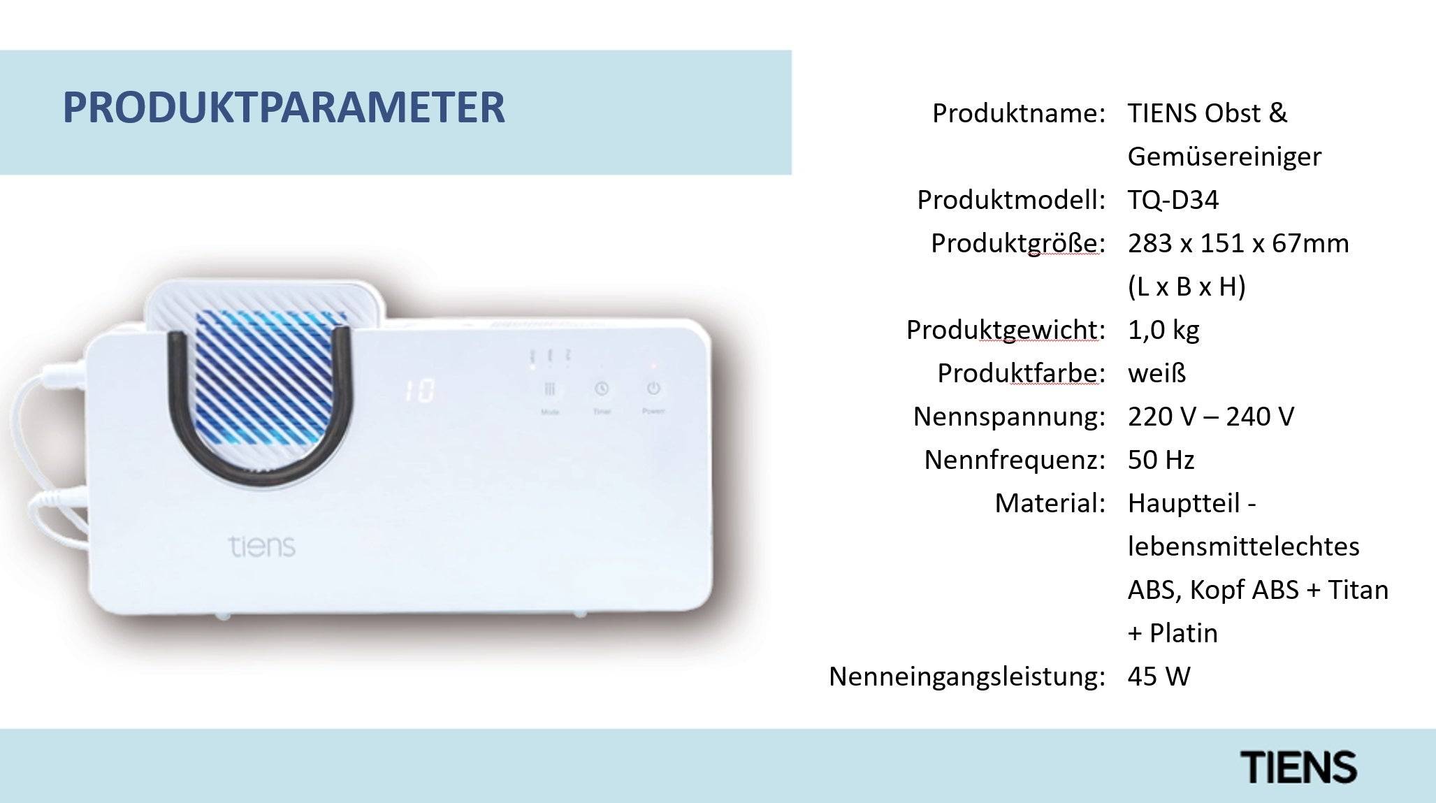 TIENS Obst Gemüse Fleisch Fisch Meeresfrüchte Getreide Müsli Reiniger TQ-D43 - gewofit