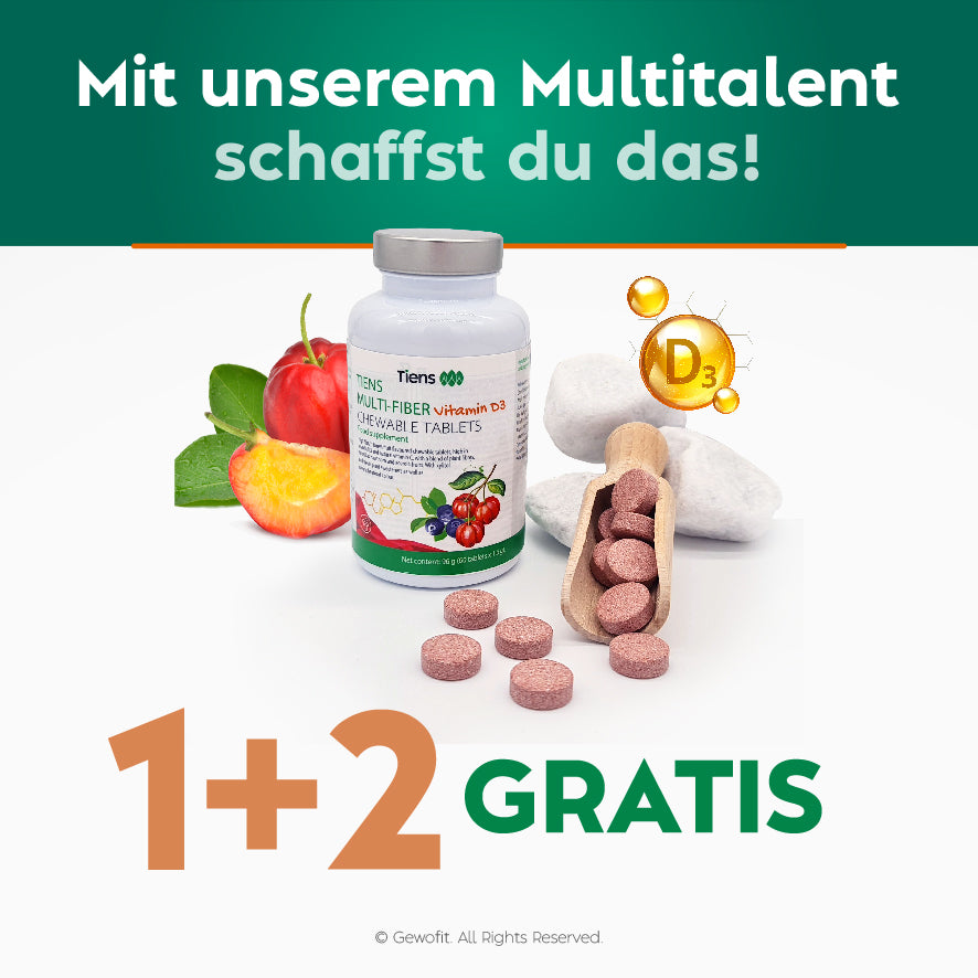 TIENS Multi-Ballaststoff Vitamin D3 Kautabletten mit Weißdorn- und Acerola-Früchten