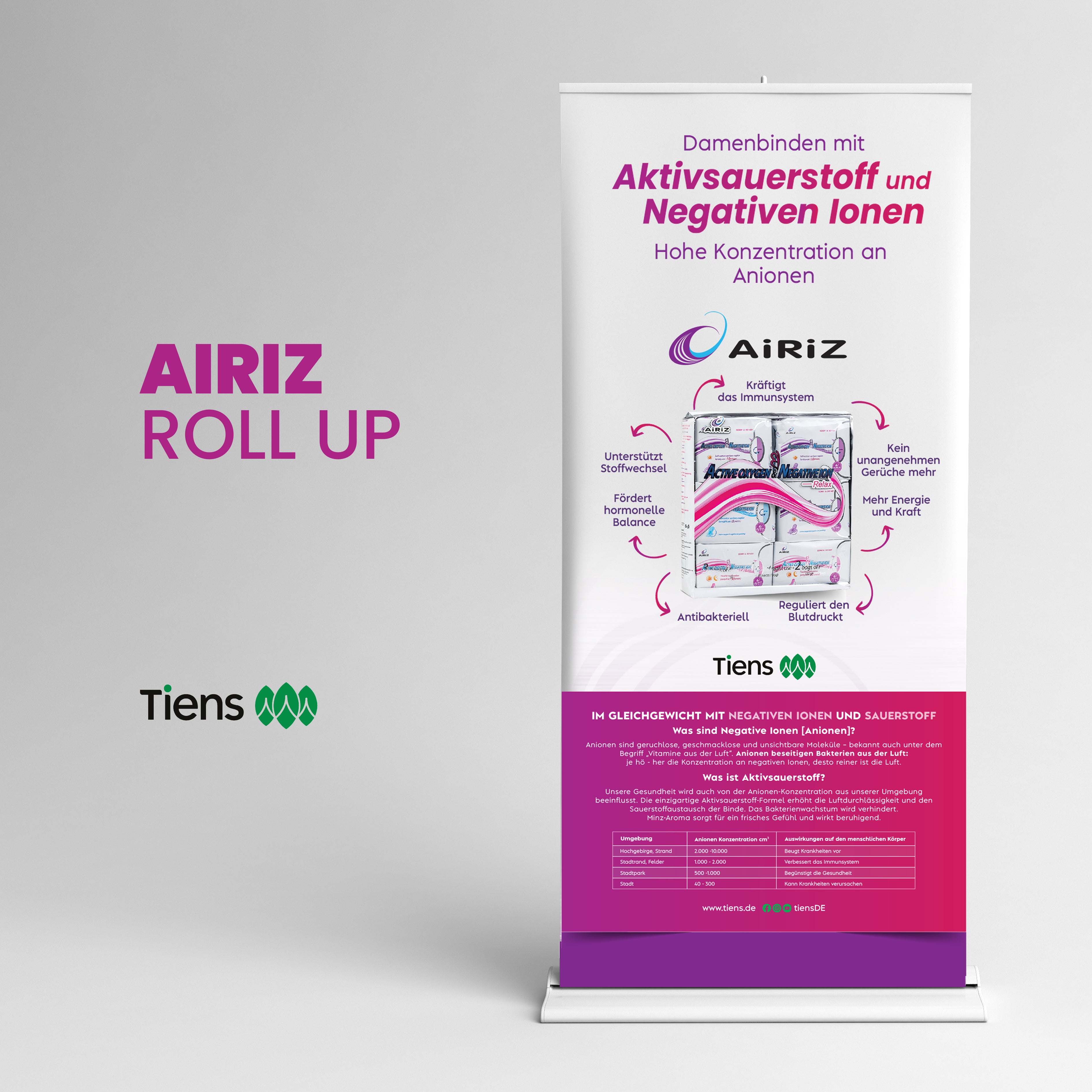 Airiz sanitary napkins 2- premium roll-up banner display 100 cm x 200 cm, including printing and shipping