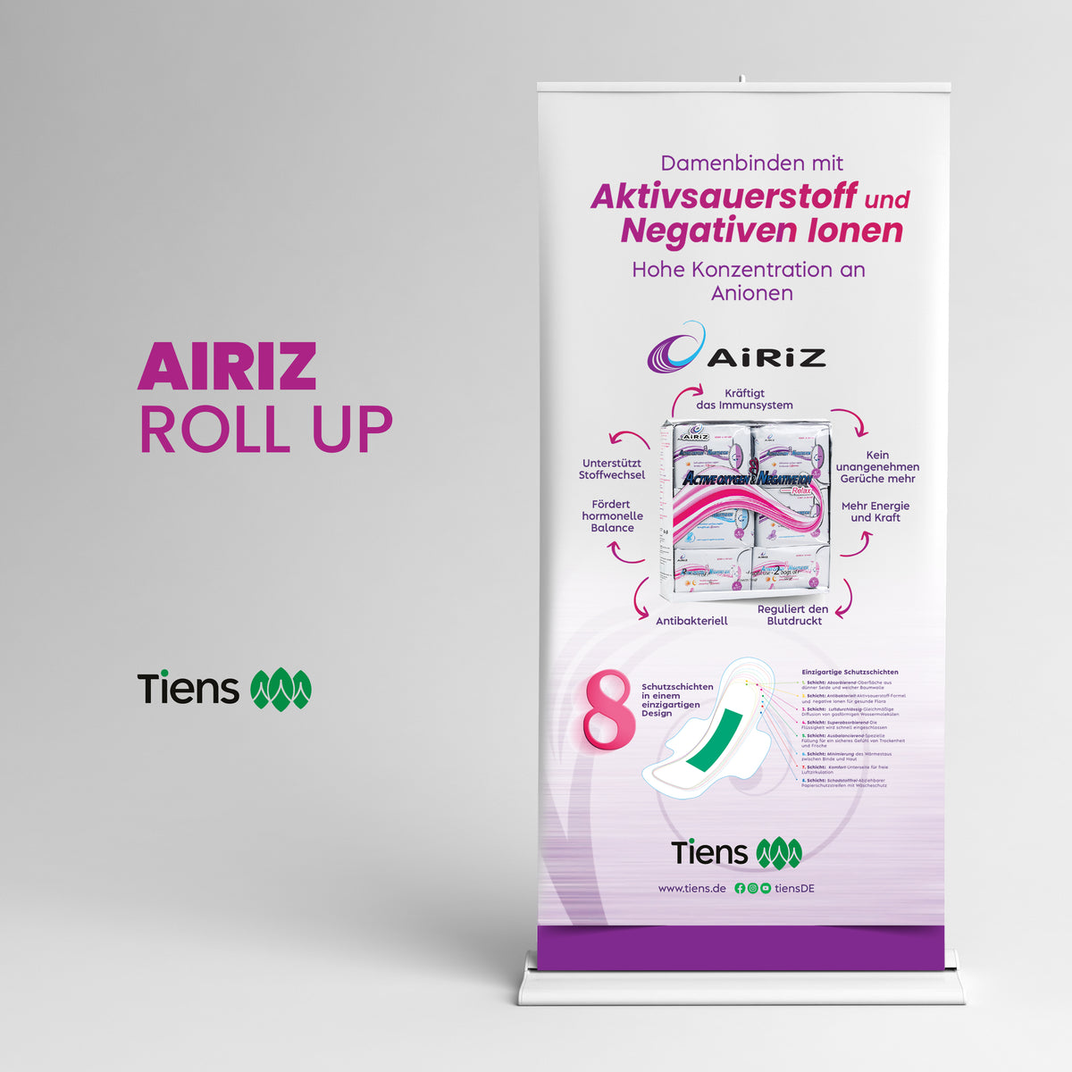 Airiz sanitary napkins- premium roll-up banner display 100 cm x 200 cm, including printing and shipping