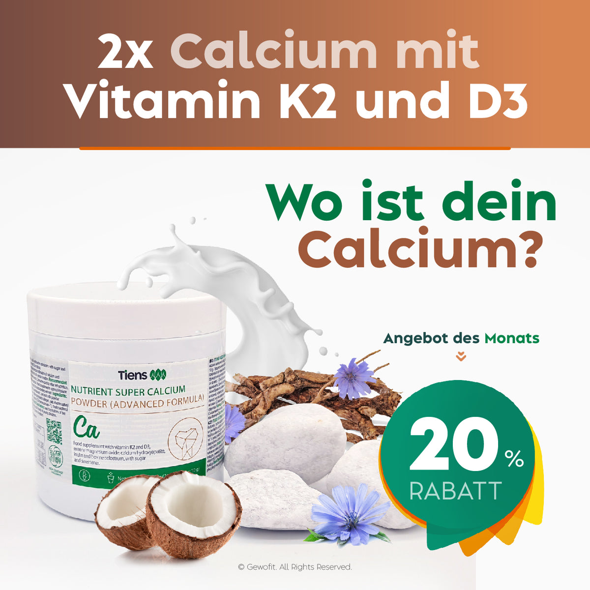 2 X TIENS Calcium Pulver Plus mit Vitamin K2 und D3 Wo ist dein Calcium?